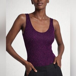 Zara Purple Metallic Bodysuit Shimmer Sleeveless Stretch Small